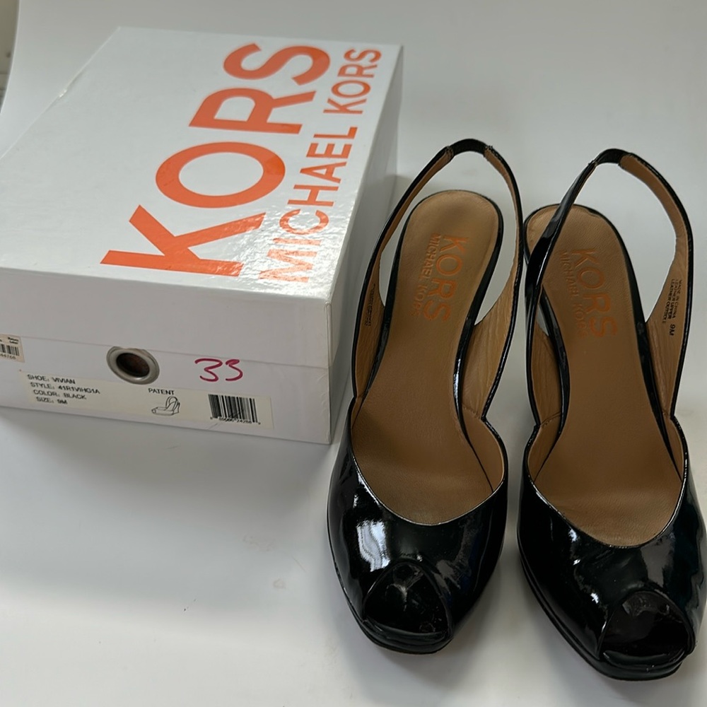 Kors by Michael Kors Vivian Patent Peep Toe Platform Wedge Heel Size 9